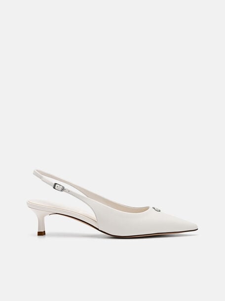 Marina Leather Slingback Heel Pumps, Chalk
