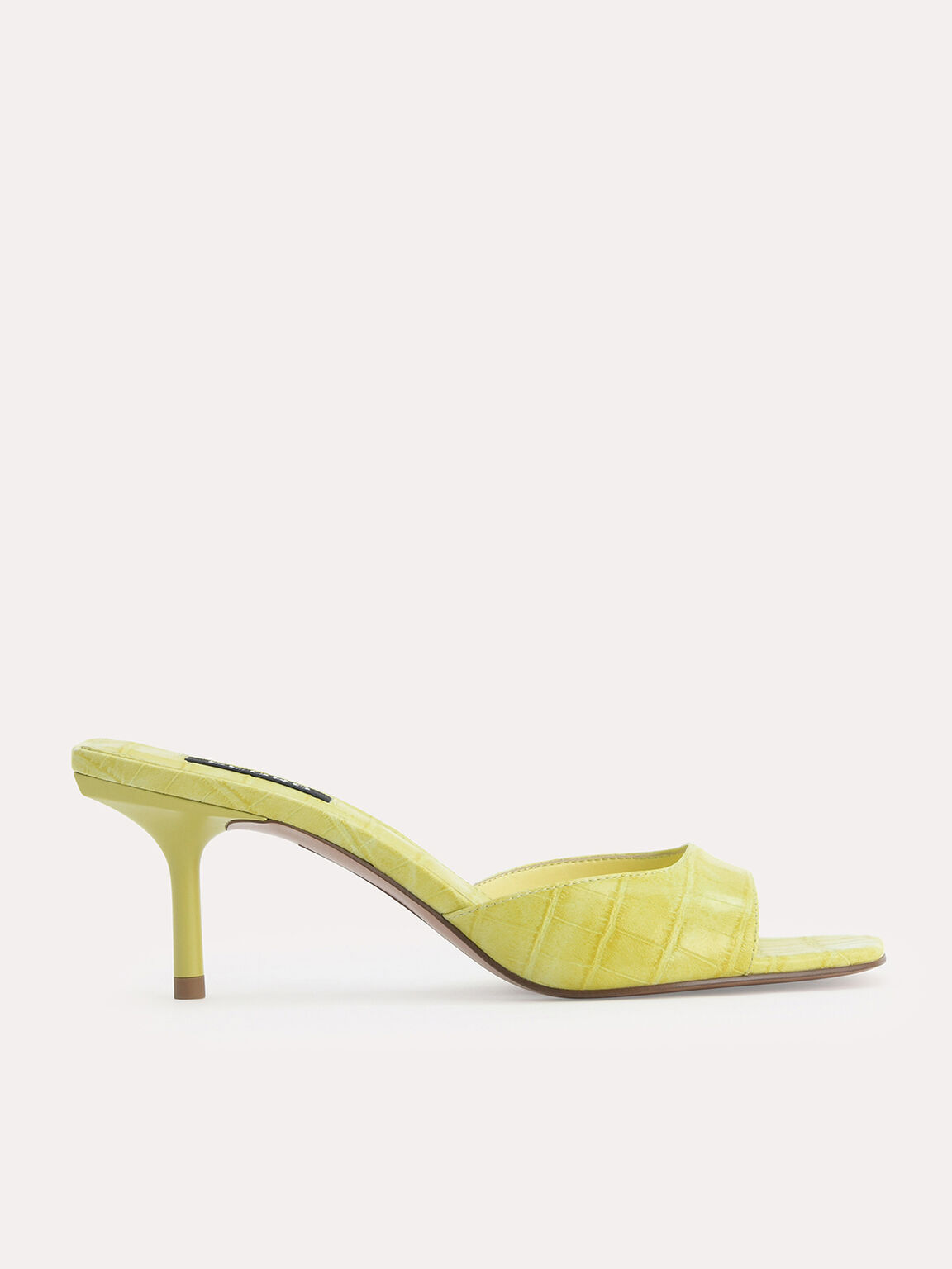 Croc-Effect Heeled Sandals, Yellow, hi-res