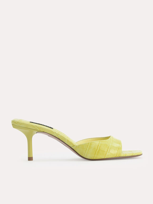 Croc-Effect Heel Sandals, Yellow