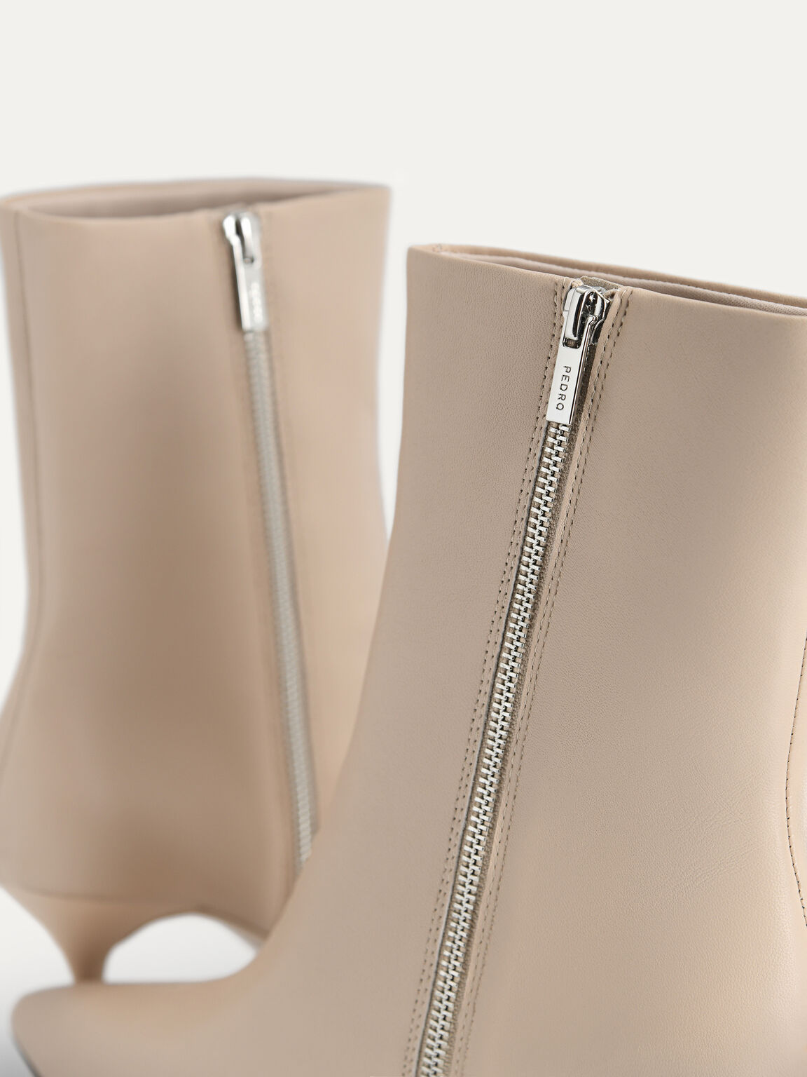 Leather Ankle Boots, Beige, hi-res