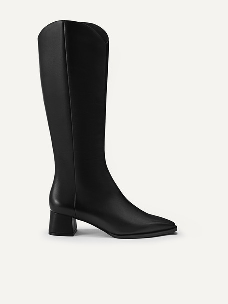 Leather Knee Boots, Black