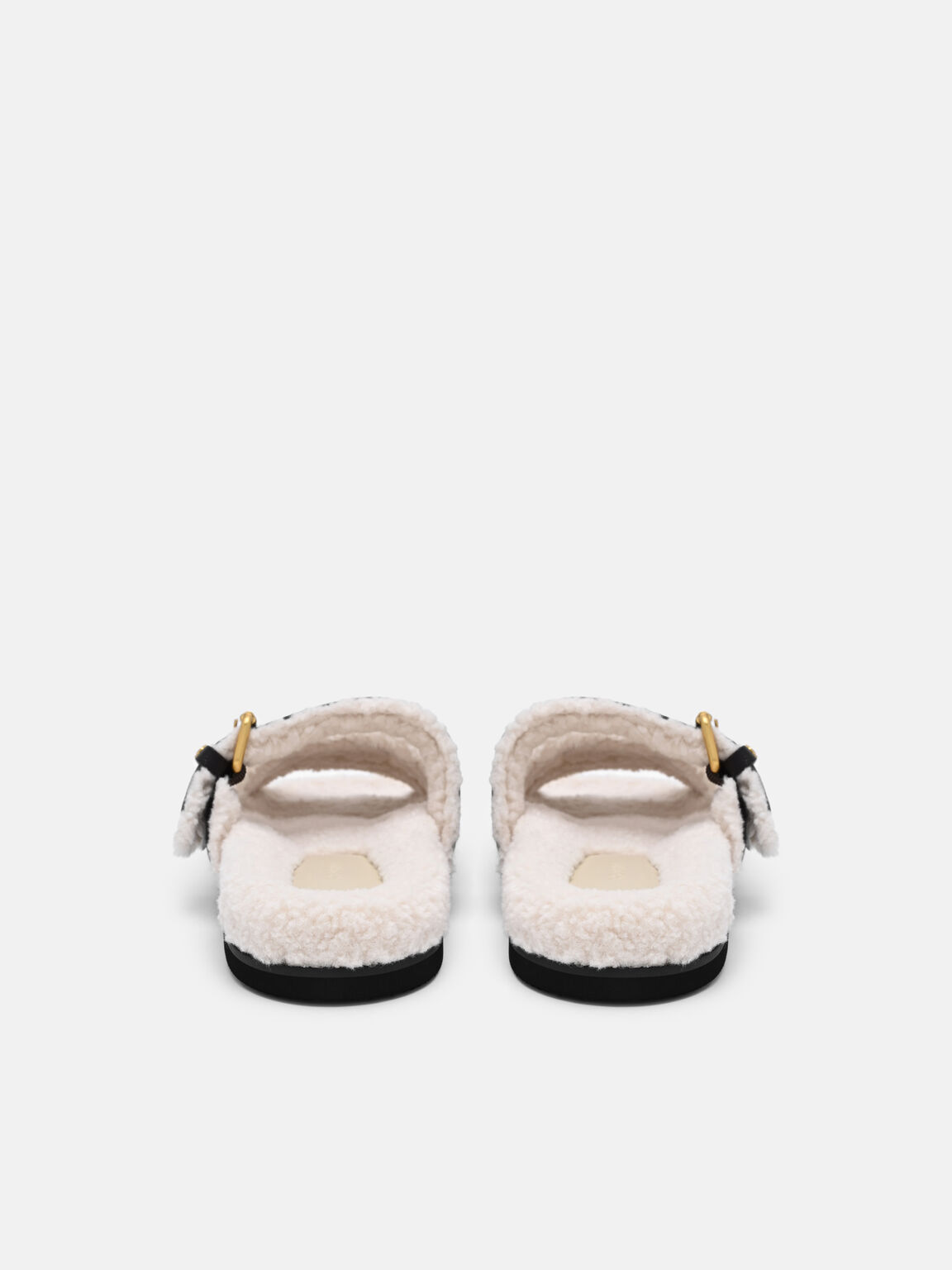 Iza Faux Shearling Leather Sandals, Dark Brown Fur