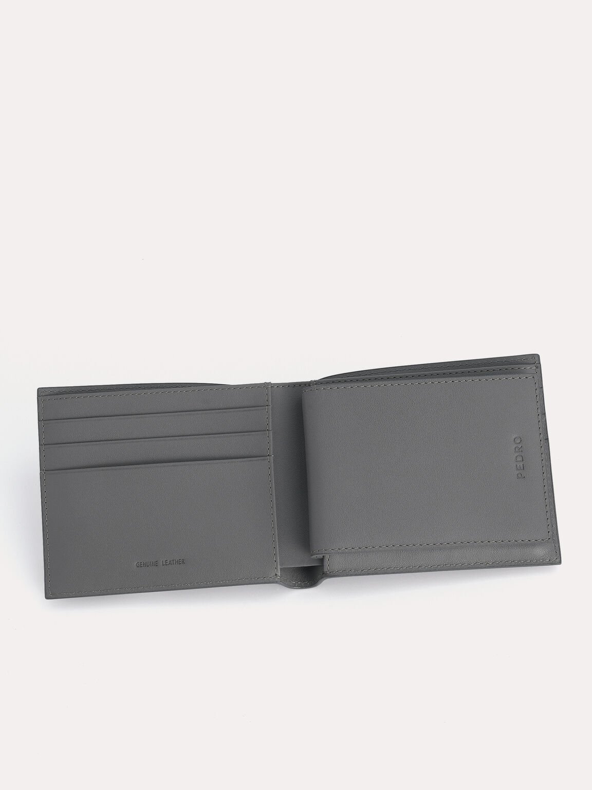 Textured Leather Bi-Fold Wallet with Insert, Grey, hi-res