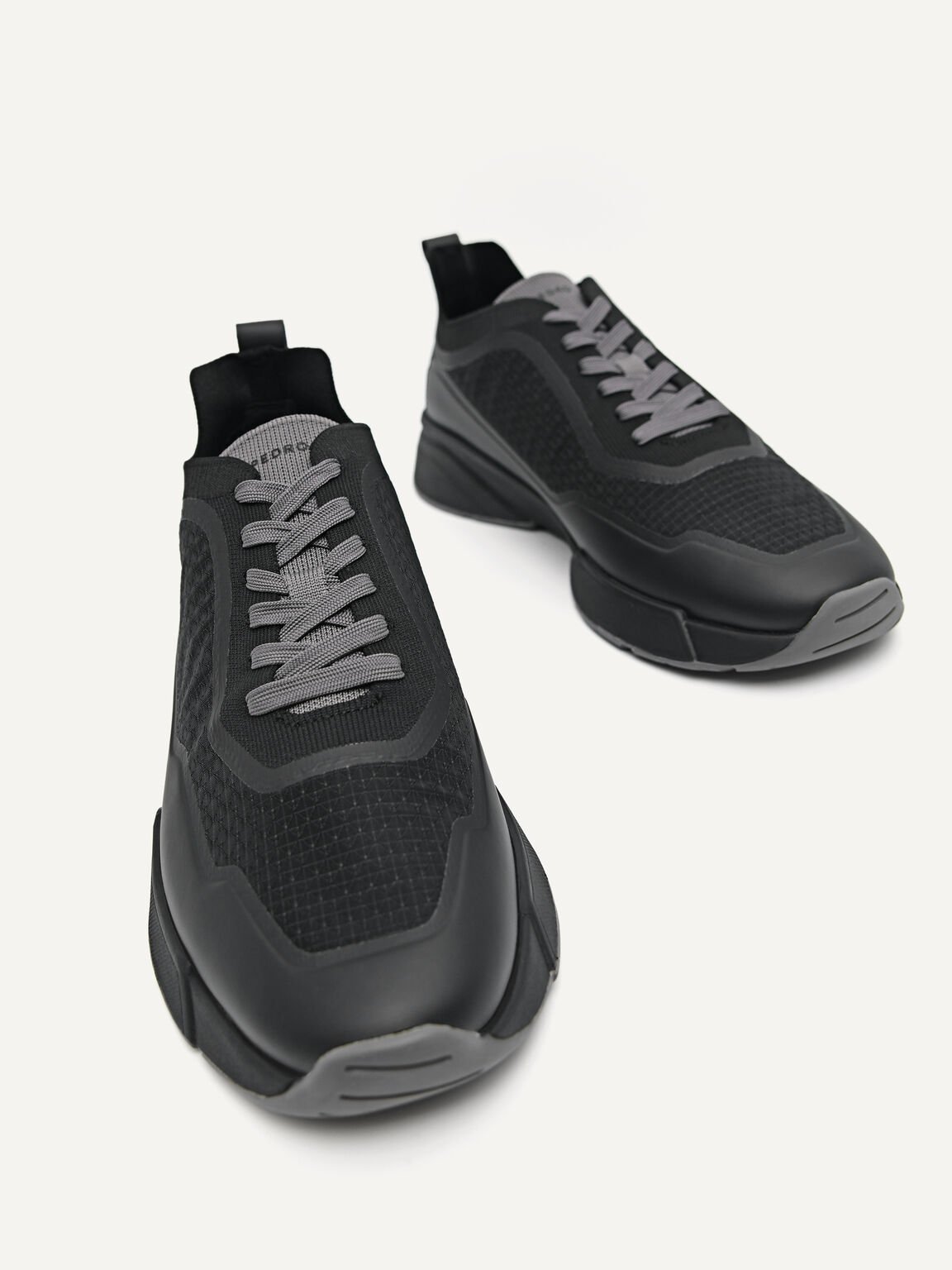 Contrasting Knitted Chunky Sneakers, Black, hi-res