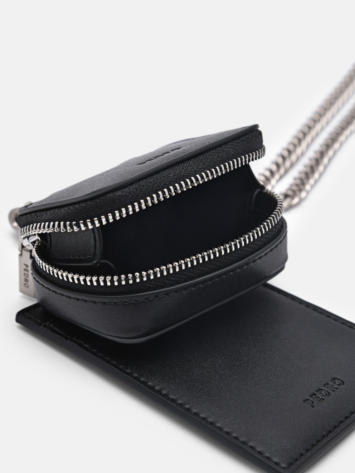 Leather Lanyard with Card Holder, Black