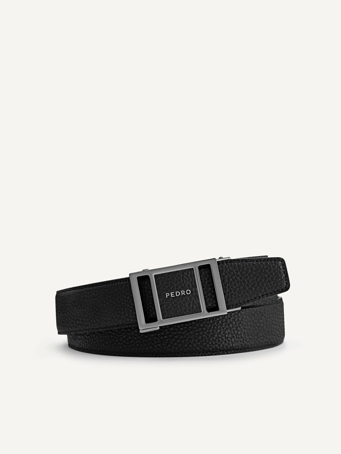 Pebble-Grain Leather Belt, Black