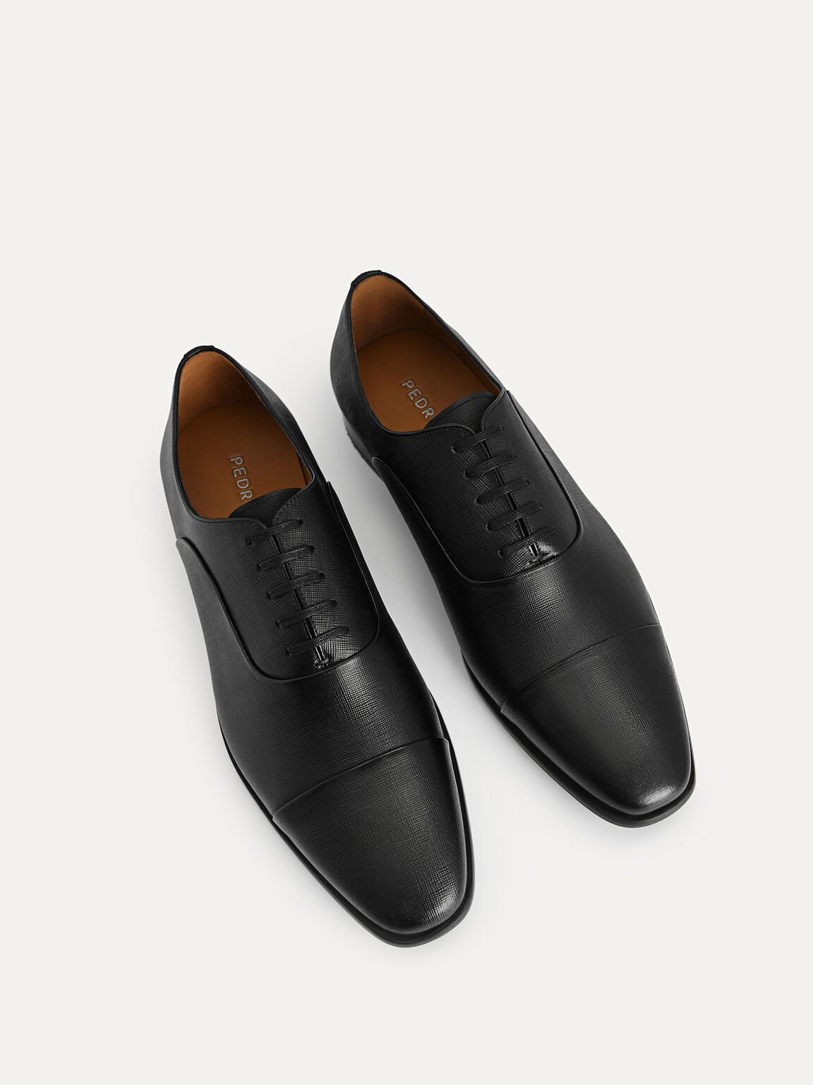 紋理皮革牛津鞋, 黑色, hi-res