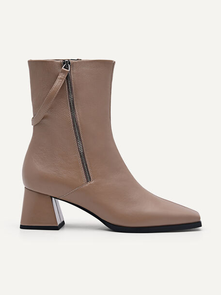 Leather Weimar Ankle Boots, Taupe