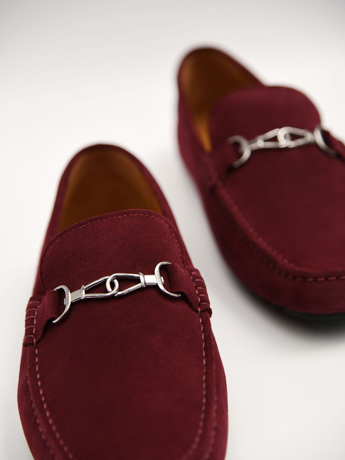 Suede Moccasins with Metal Bit, Maroon