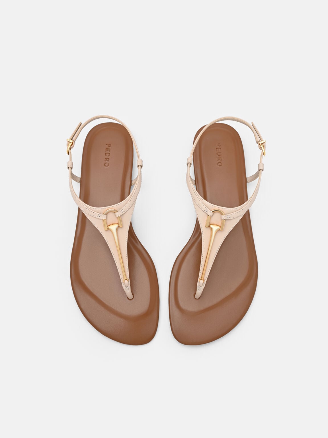 Leather T-Bar Sandals, Beige