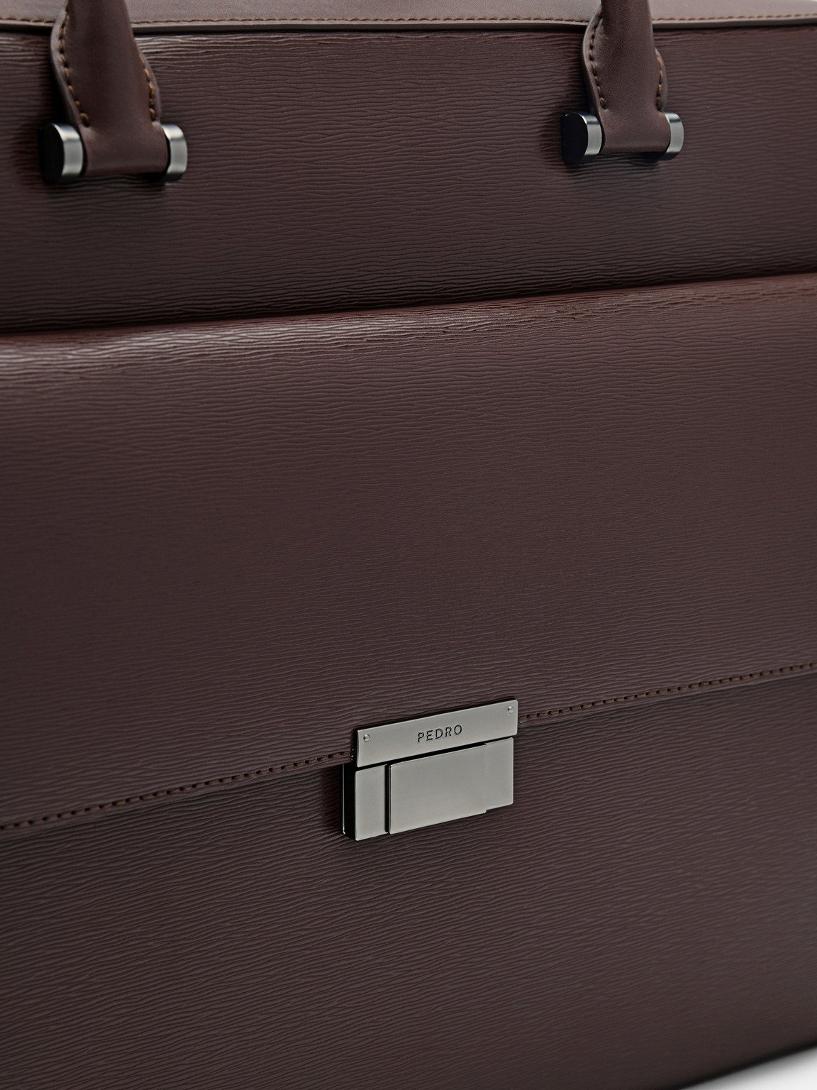 Henry Textured Leather Briefcase, Dark Brown