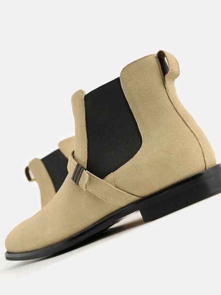 Suede Strapped Boots, Sand