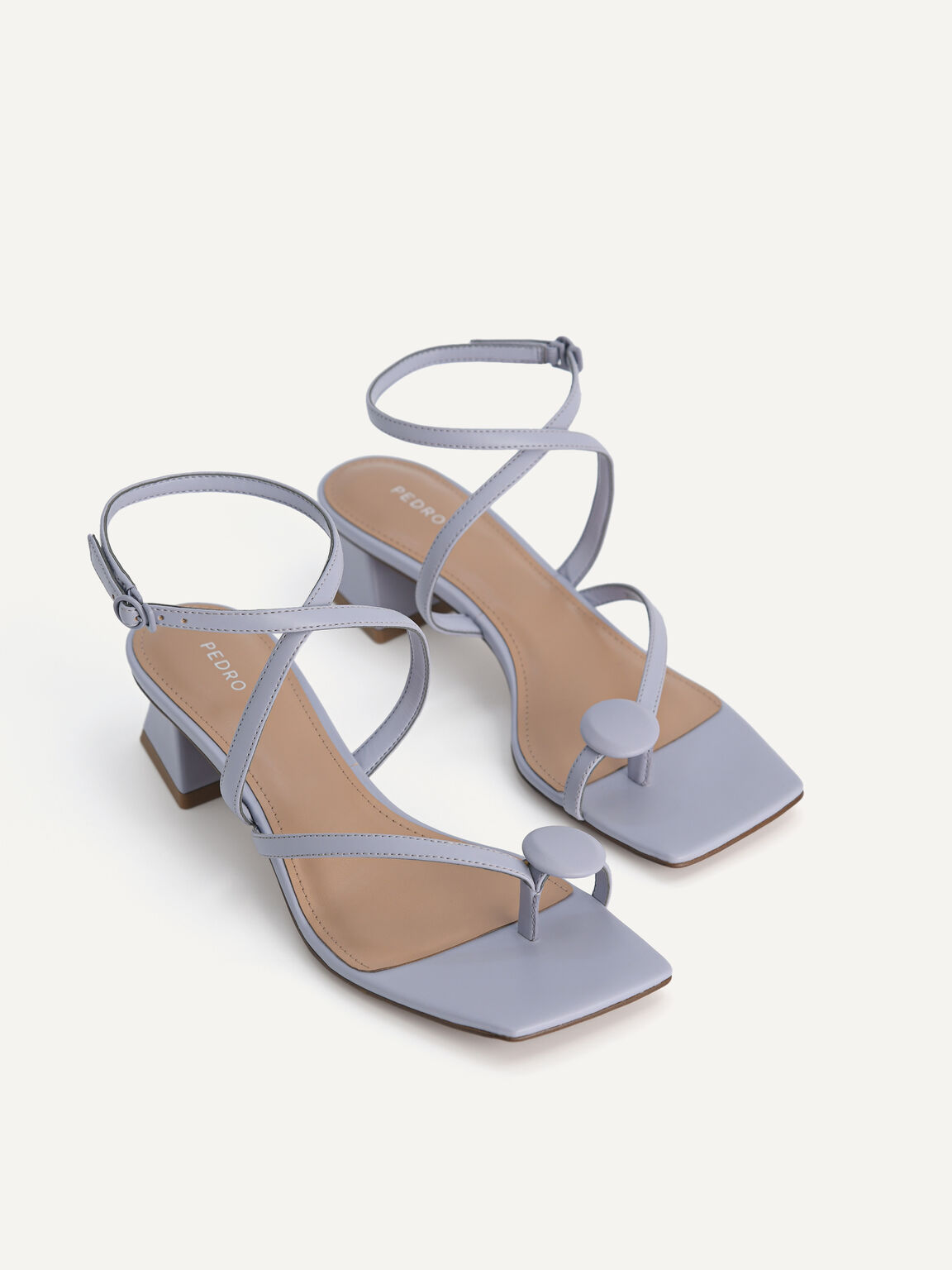 Strappy Toe-Loop Heeled Sandals, Lilac