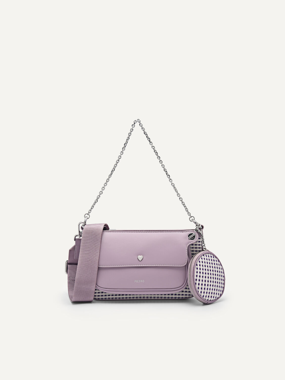 Dilone Houndstooth Double Flap Shoulder Bag, Lilac