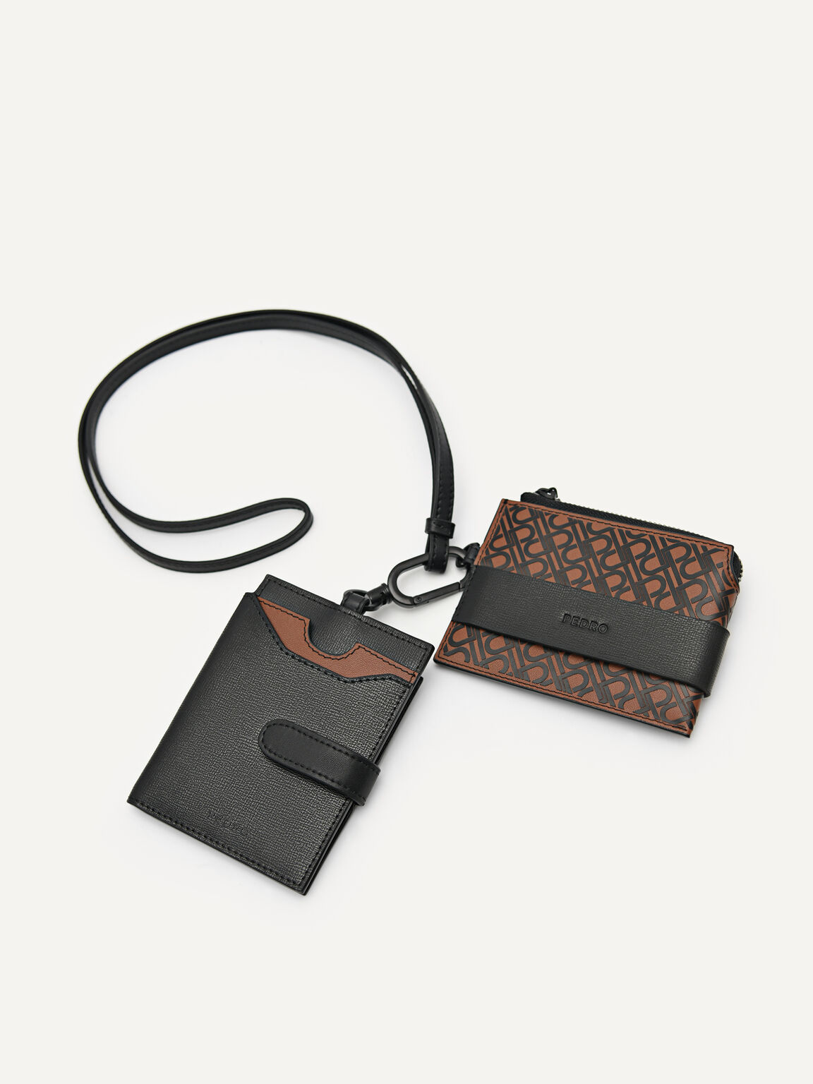 PEDRO Icon Leather Card Holder with Lanyard, Black