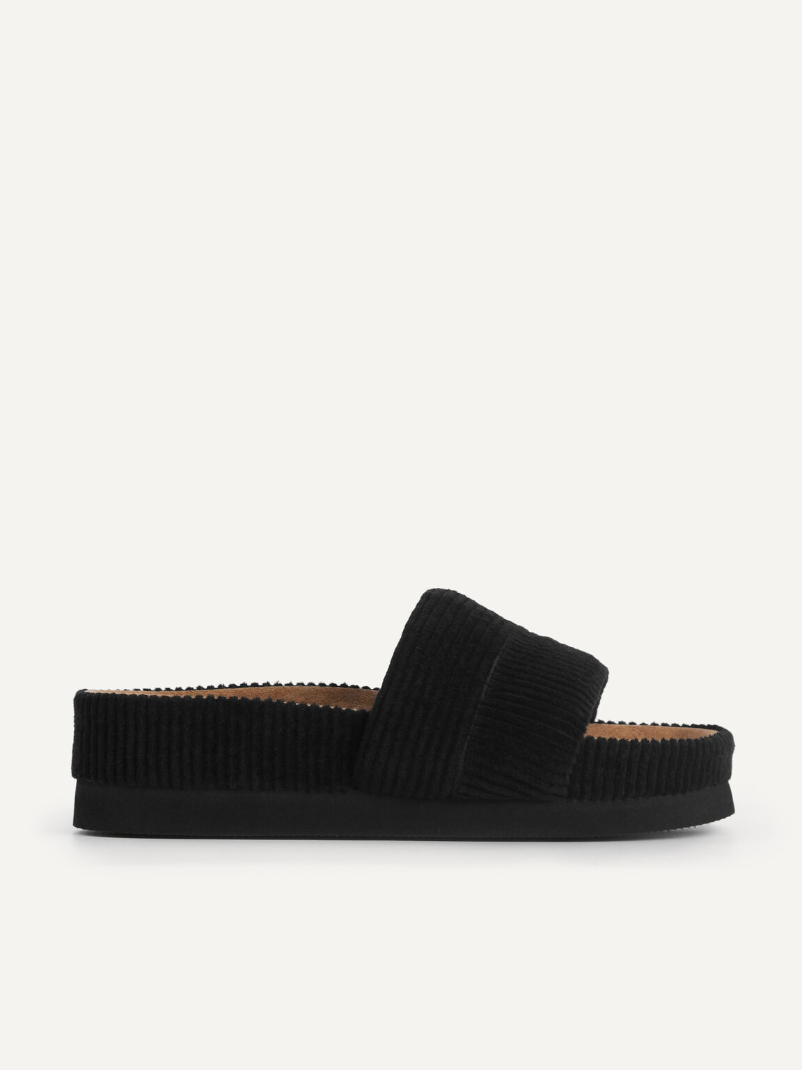 Corduroy Flatform Sandals, Black