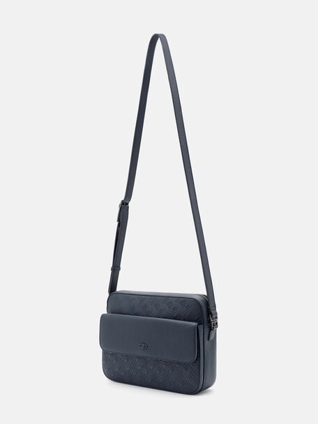 Leather Crossbody Bag, Navy Embossed