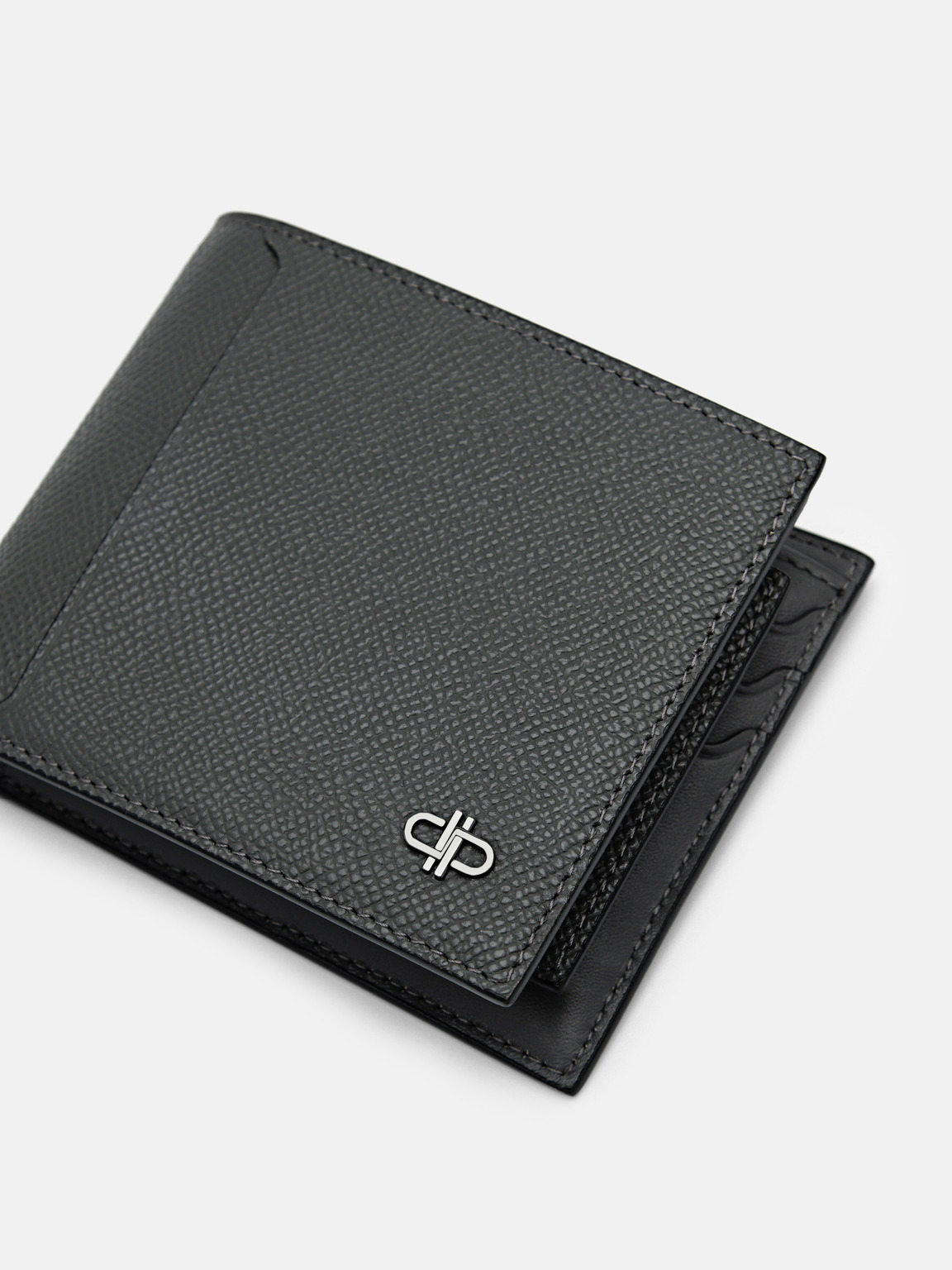 PEDRO Icon 皮革雙折疊貼袋錢包, 深灰色