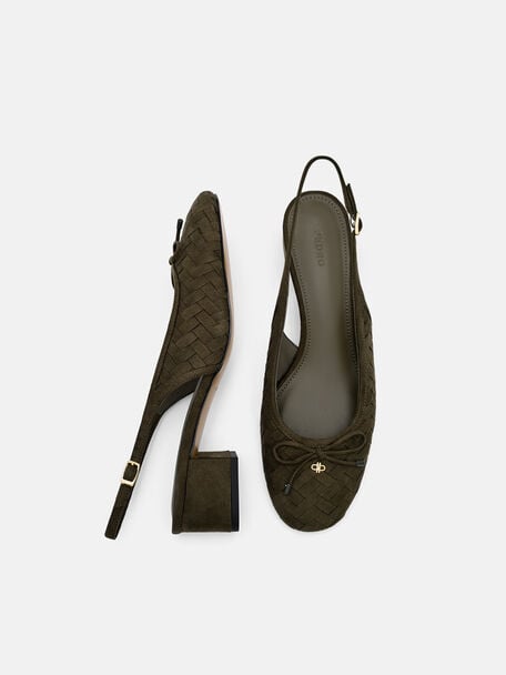 Anna Woven Mary Jane Pumps, Olive