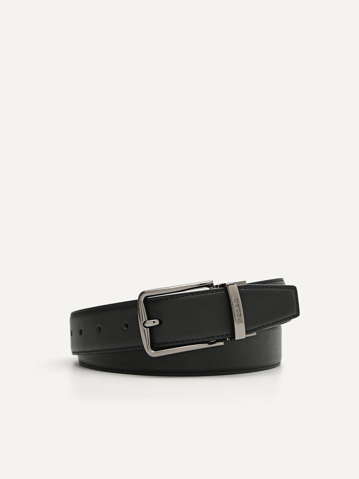 Black Leather Reversible Pin Belt - PEDRO US