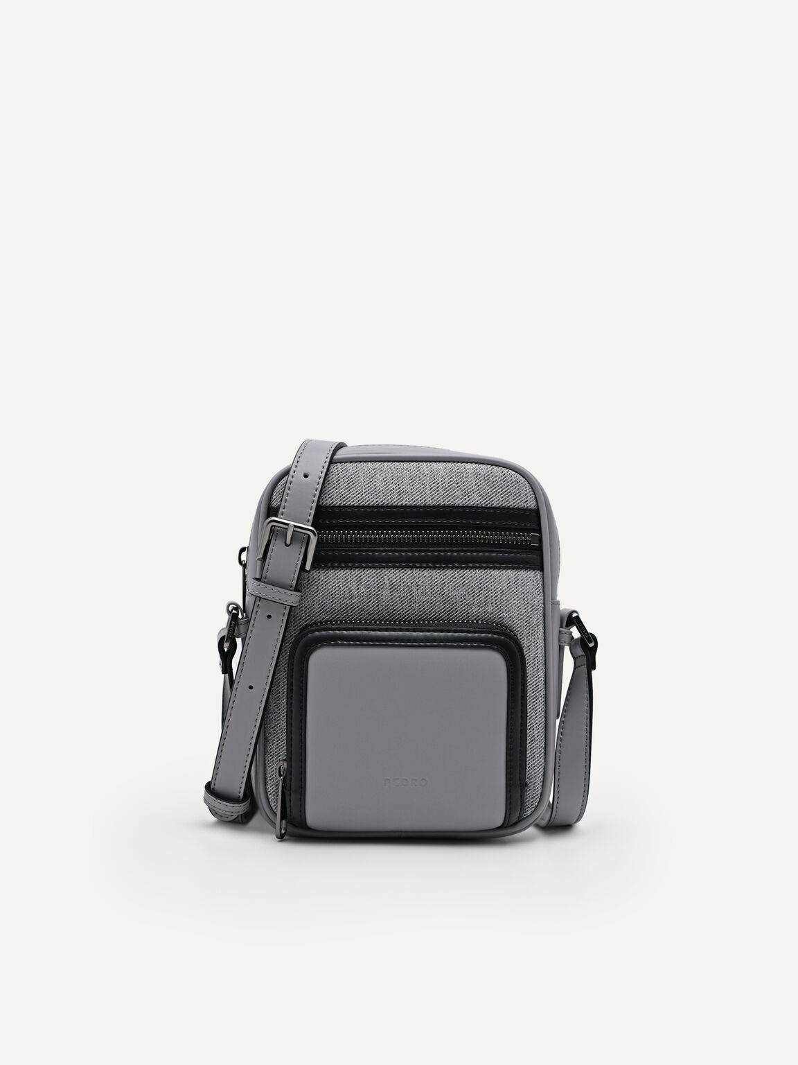 Multipocketed Sling Bag, Light Grey