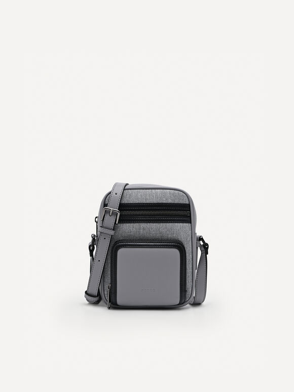 Multipocketed Sling Bag, Light Grey