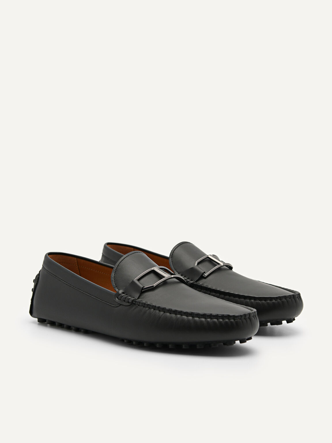 Leather Buckle Moccasins, Black