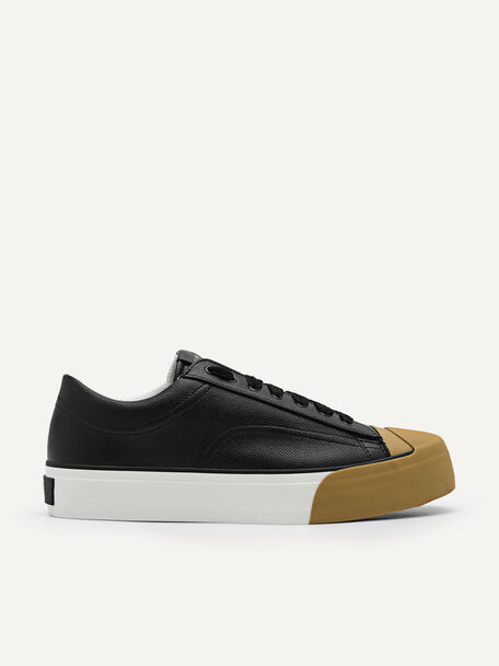 Low-cut Synthetic Leather Sneaker, Black