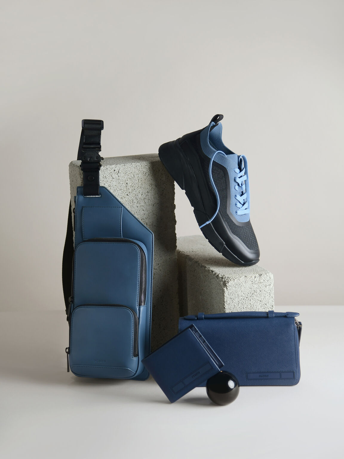 Contrasting Knitted Chunky Sneakers, Blue, hi-res