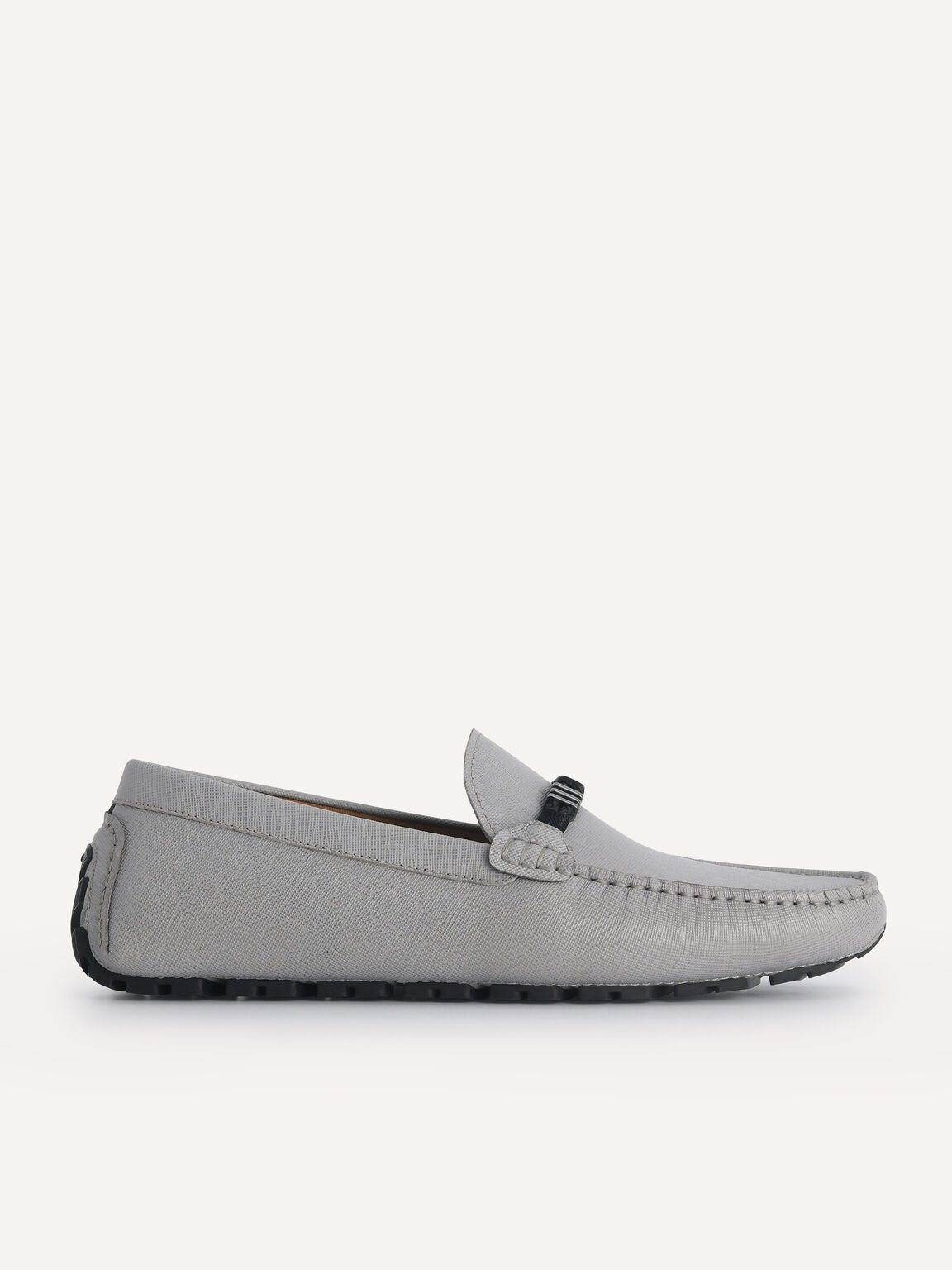 Leather Moccasins with Rope Detailing, Grey