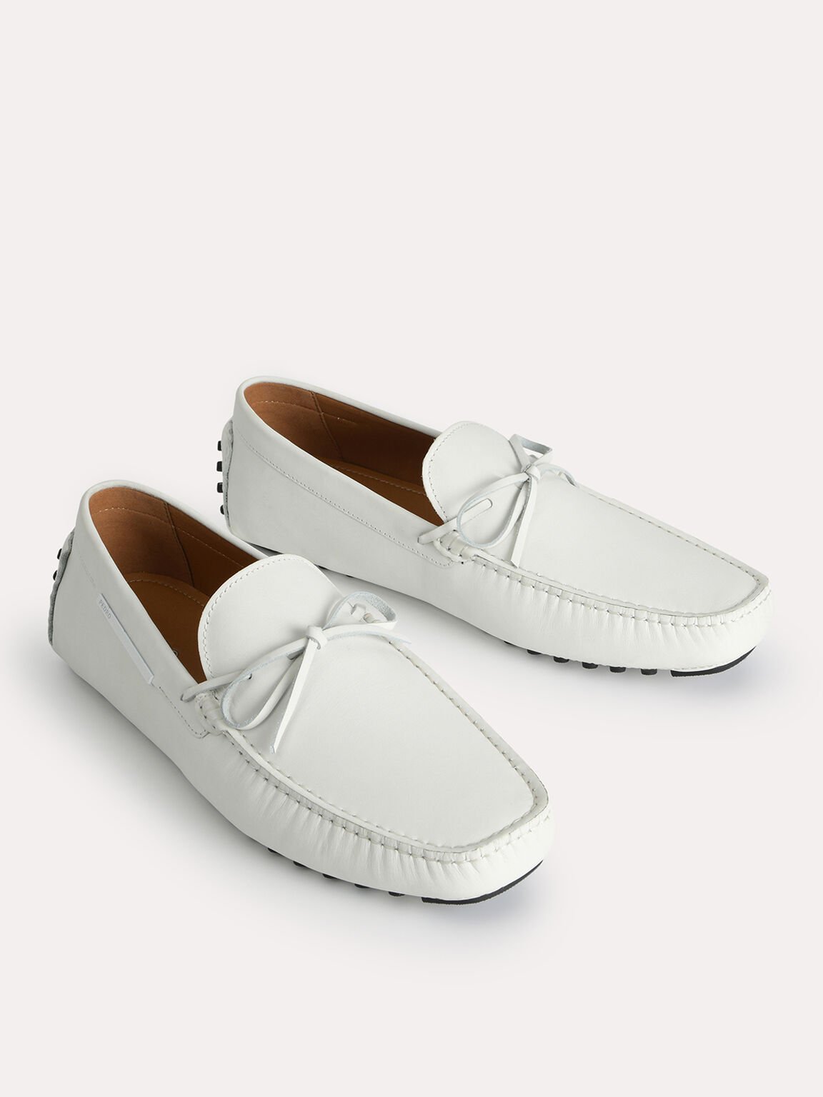 Leather Moccasins with Bow Detailing, White, hi-res