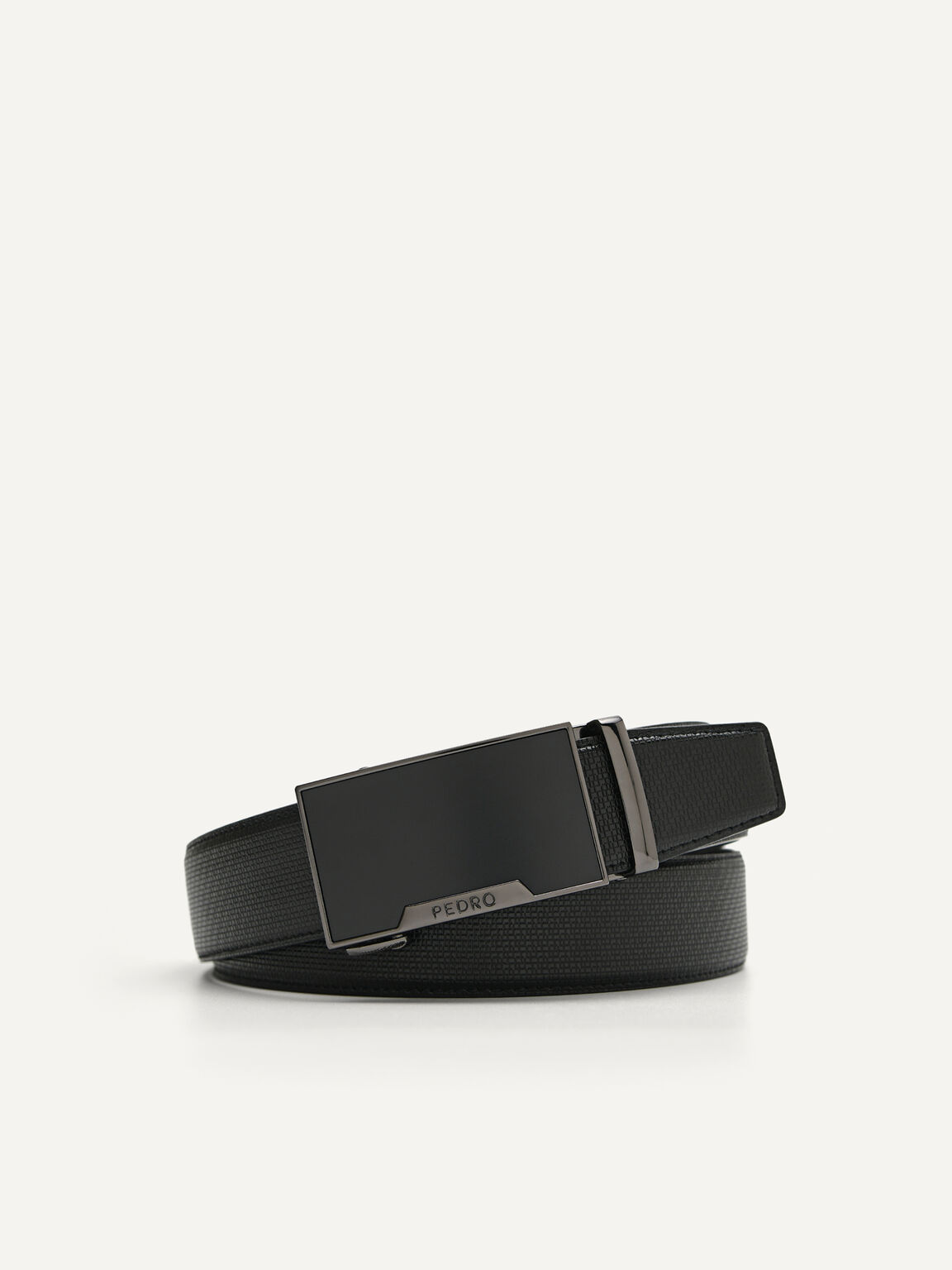 Automatic Textured Leather Belt, Black
