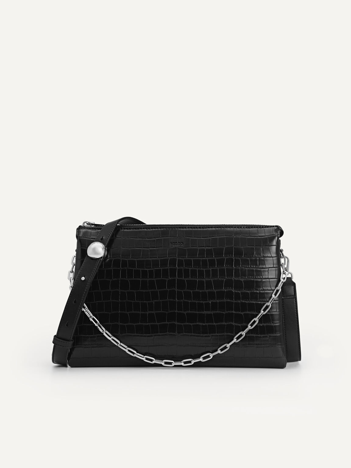 Croc-Effect San Shoulder Bag, Black