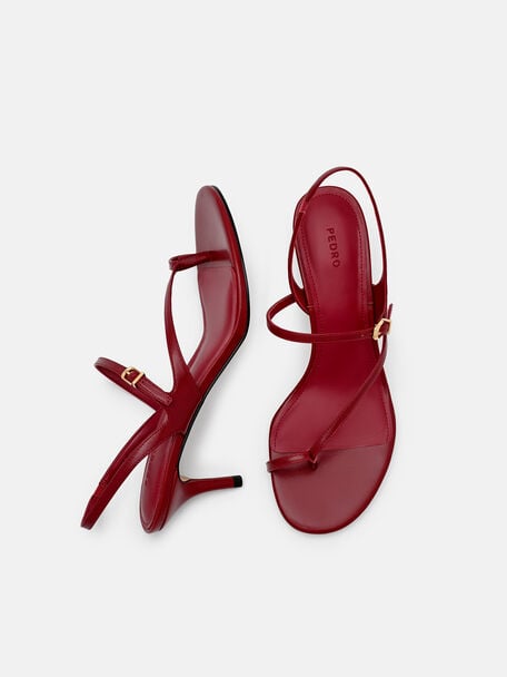 Oblique Leather Heel Sandals, Red
