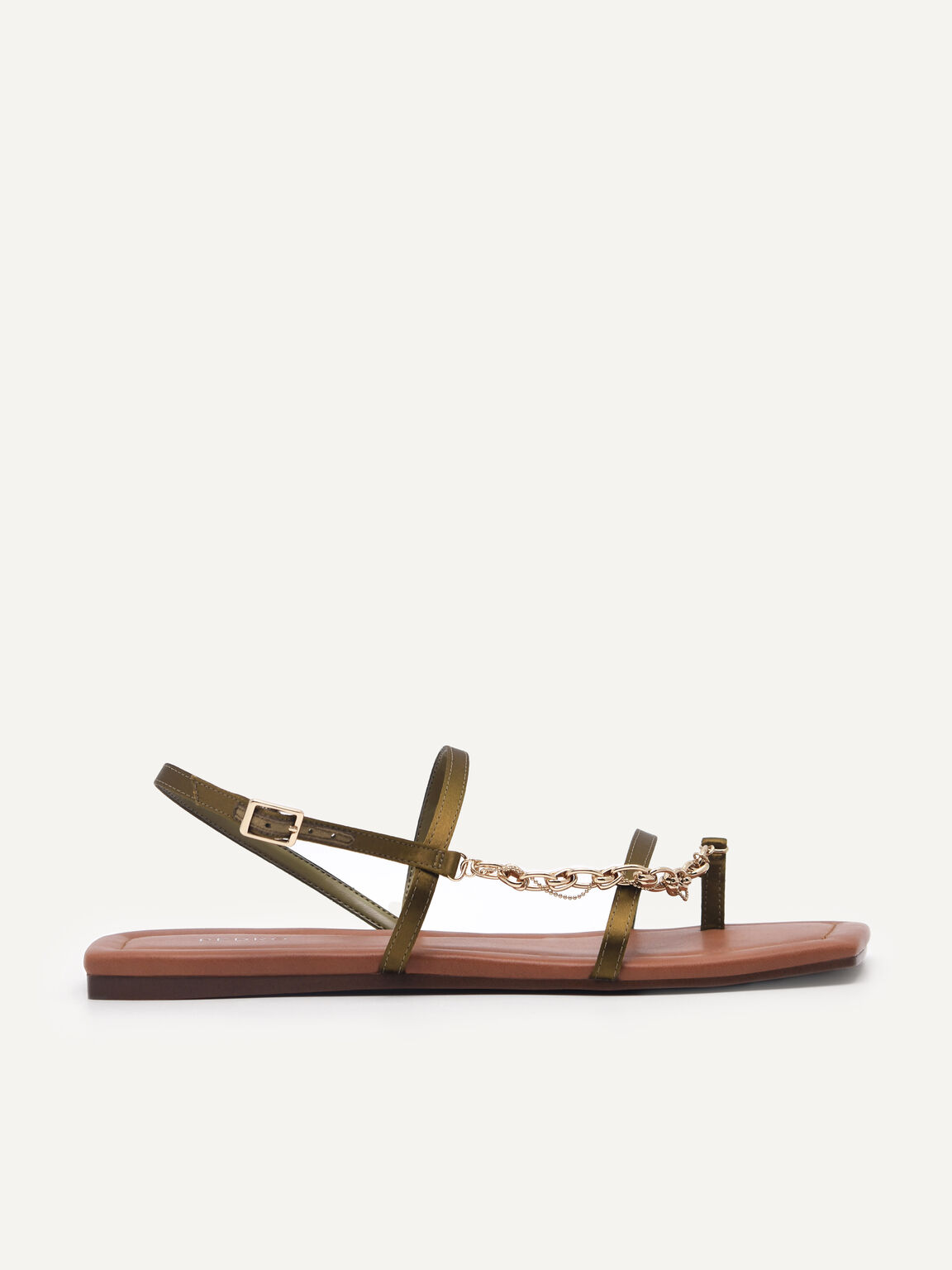 Strappy Sandals with Chain Strap, Olive
