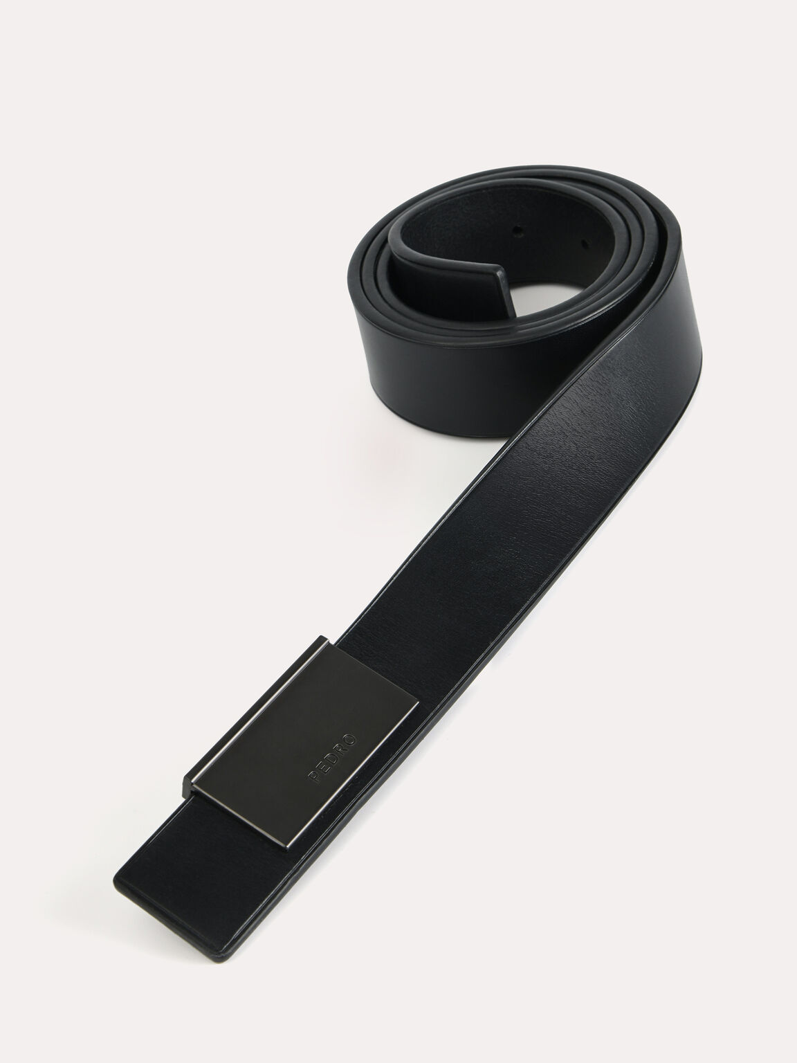 Leather Tang Belt, Black, hi-res
