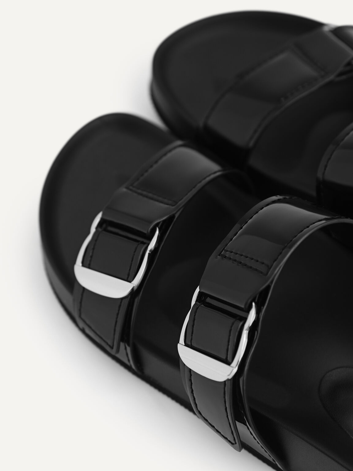 Patent Double Strap Sandals, Black