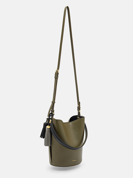 Mini Tassel Bucket Bag, Military Green