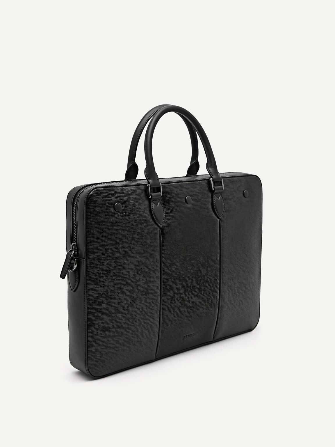 Textured Leather Briefcase, Black