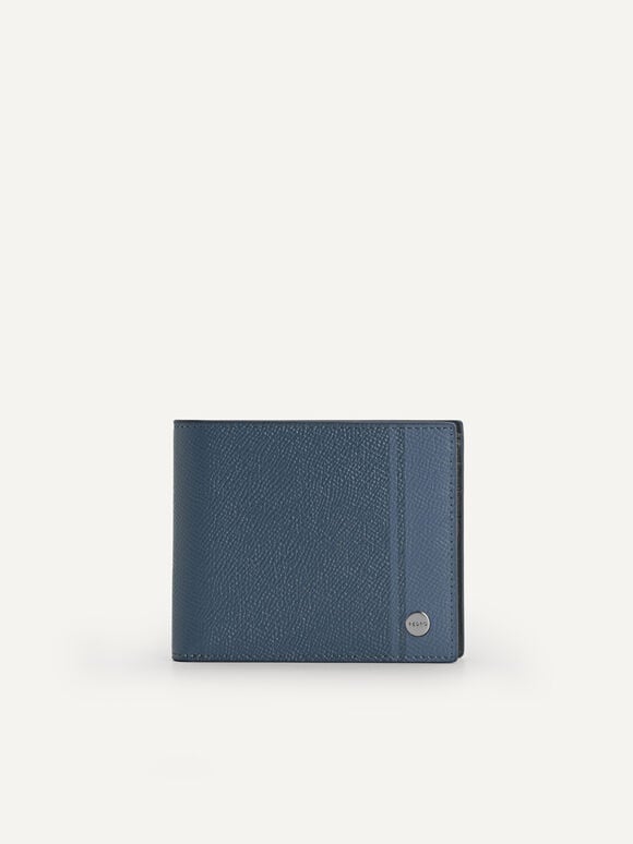 Textured Leather Bi-Fold Wallet with Insert, Slate Blue