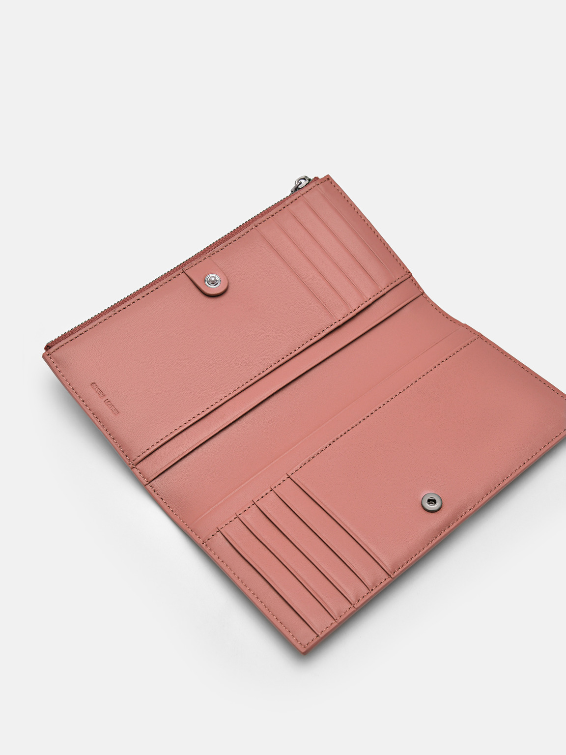 Leather Bi-Fold Long Wallet, Blush