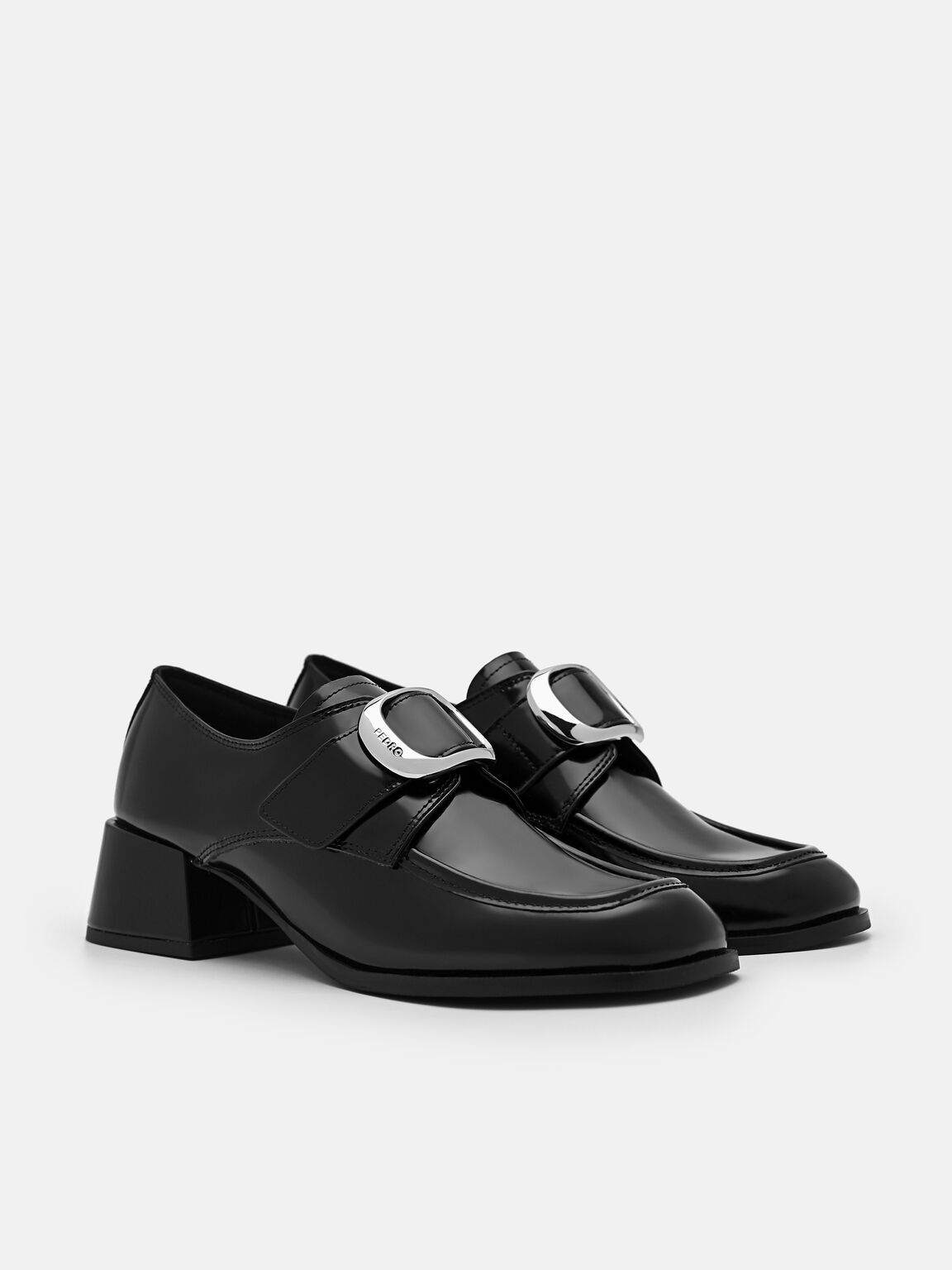 Eden Leather Heel Loafers, Black