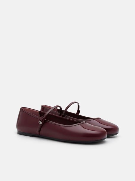 Claude Leather Mary Jane Flats, Burgundy