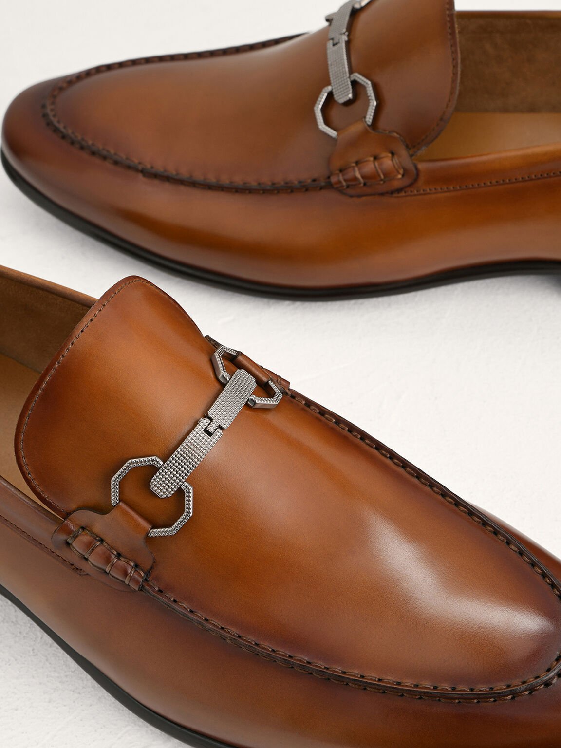 Buckle Leather Loafers, Cognac