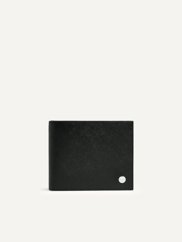 Oliver皮革雙折疊錢包帶貼袋, 黑色