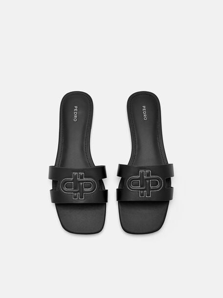 Leather Slip-On Sandals, Black