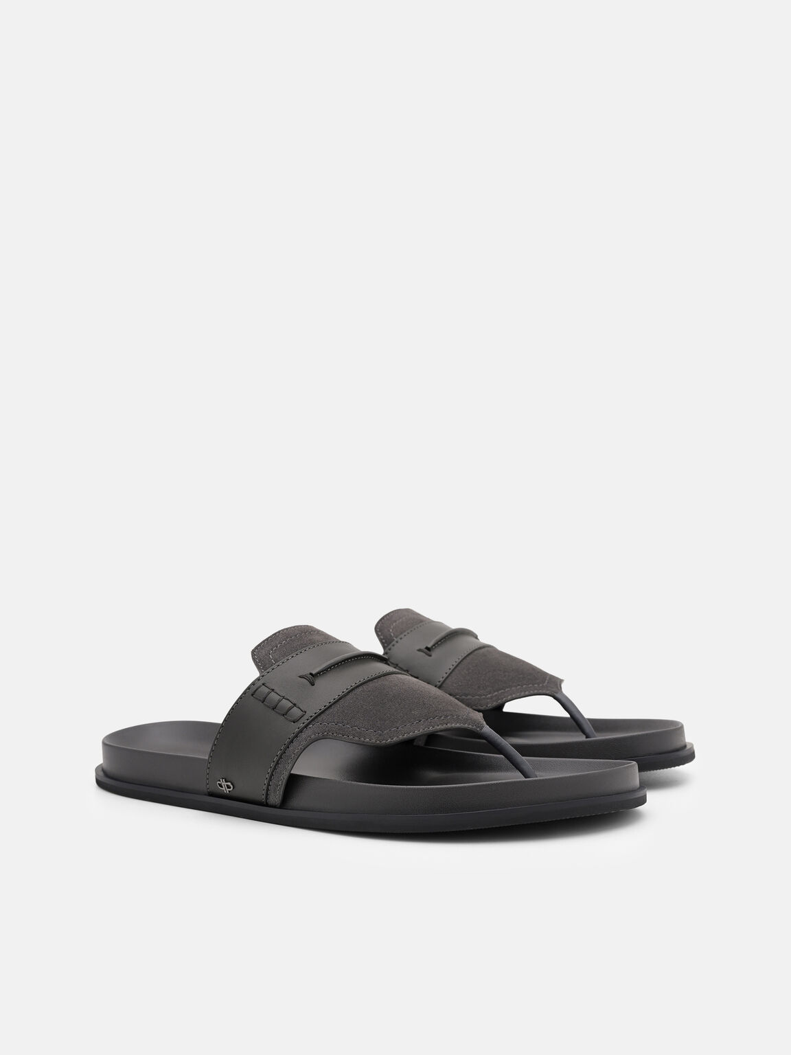 Suede Penny Thong Sandals, Dark Grey