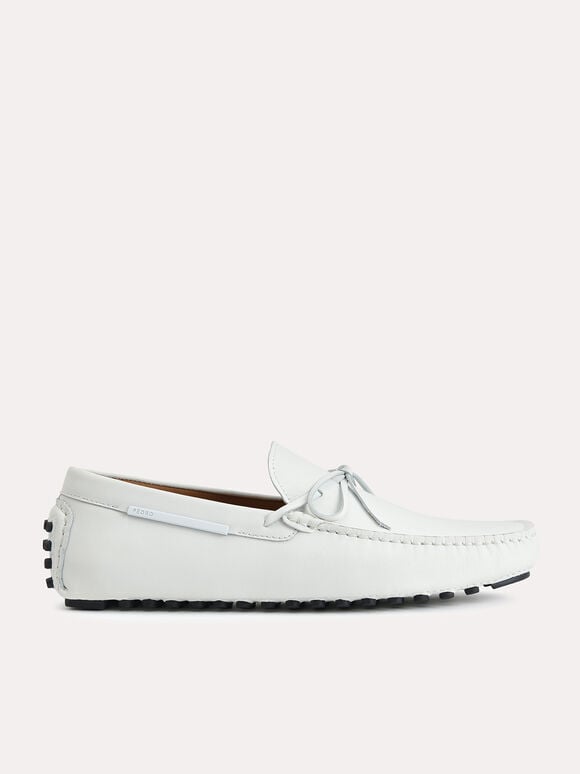 Leather Moccasins with Bow Detailing, White