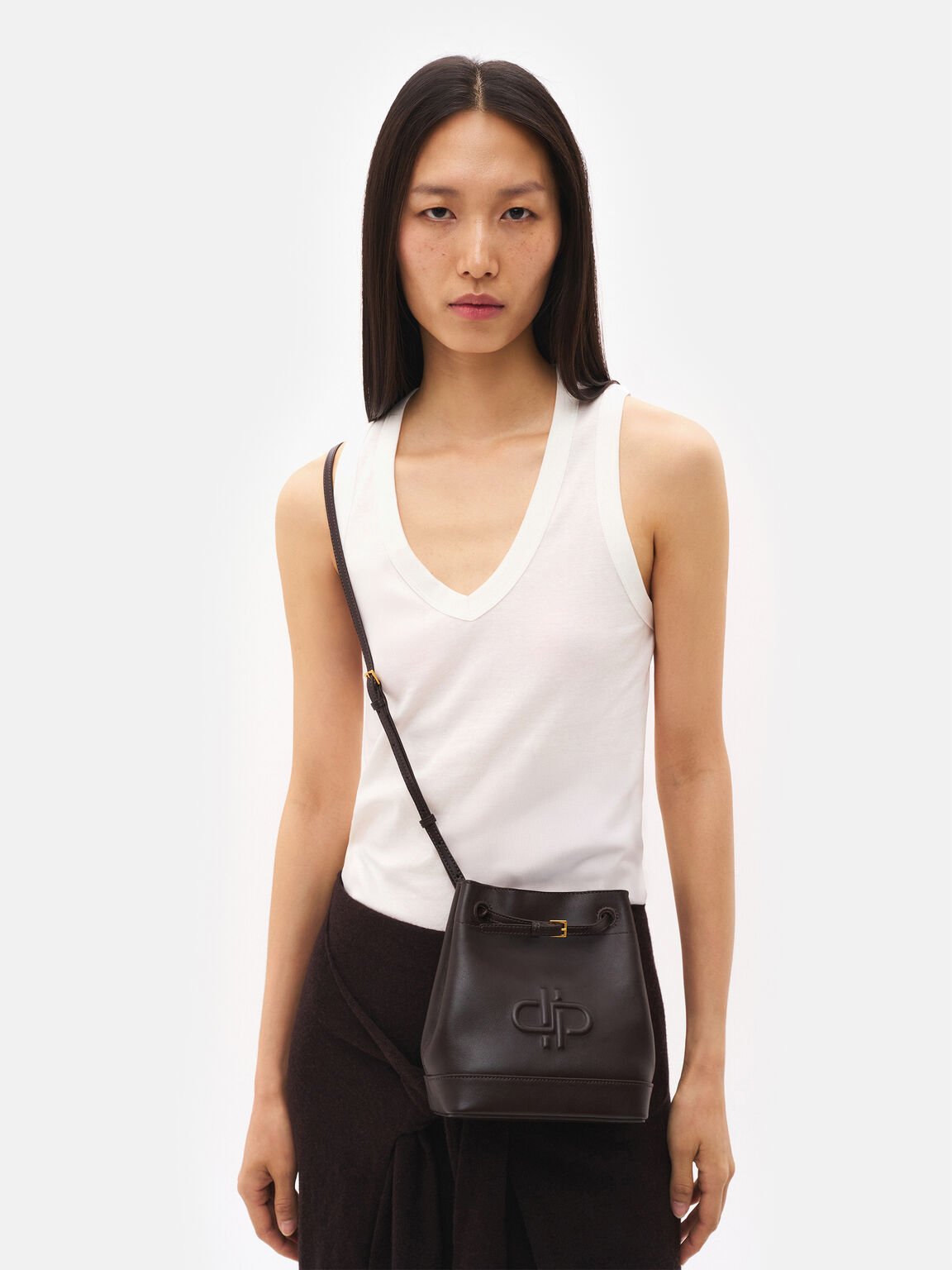 Loli Leather Bucket Bag, Dark Brown