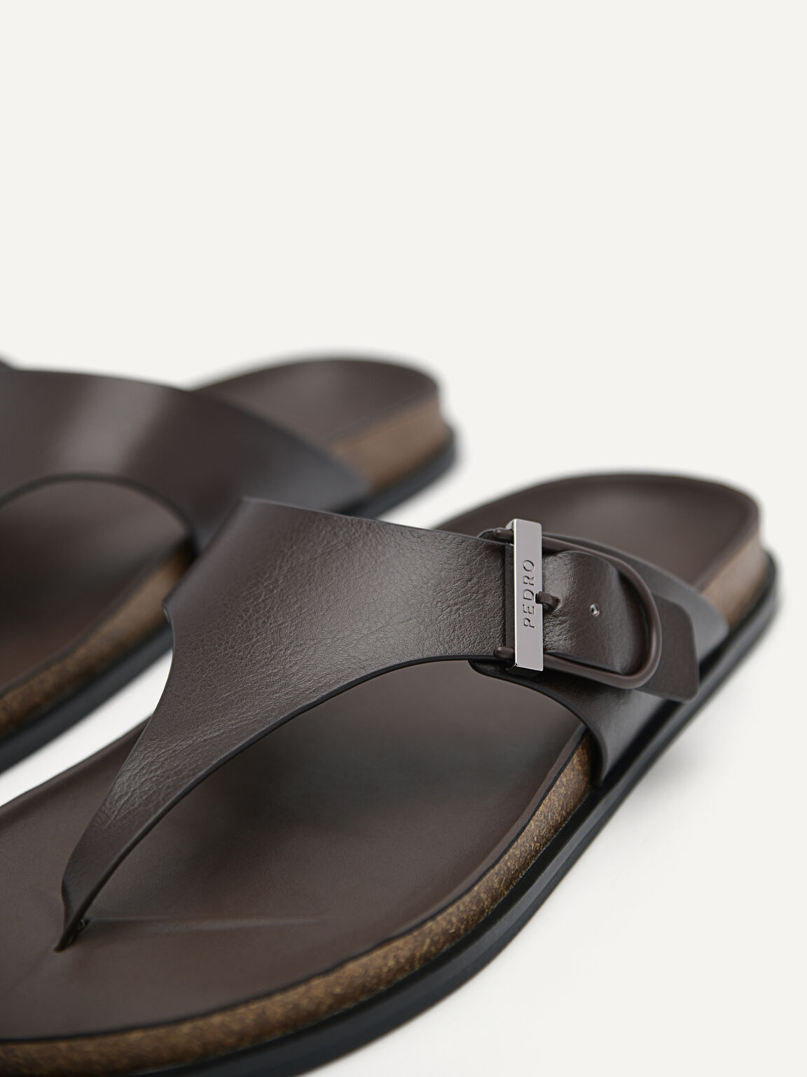 Synthetic Leather Thong Sandals, Dark Brown